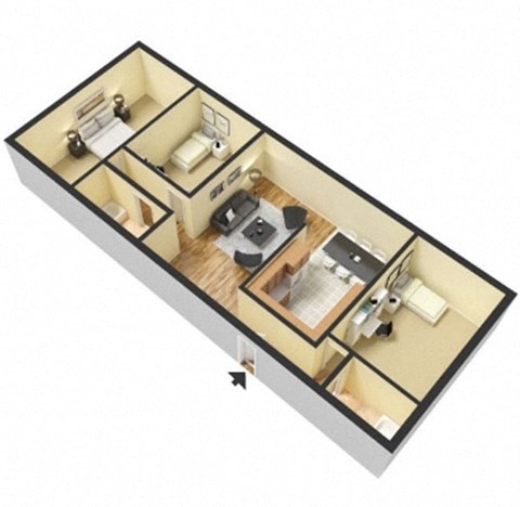 Floor plan for 3 beds, 1.5 baths, 1177 sqft